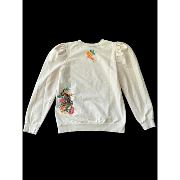 Anthropologie Back When Tiger Floral Sweatshirt Puff Sleeve Cotton S - Picture 5 of 11